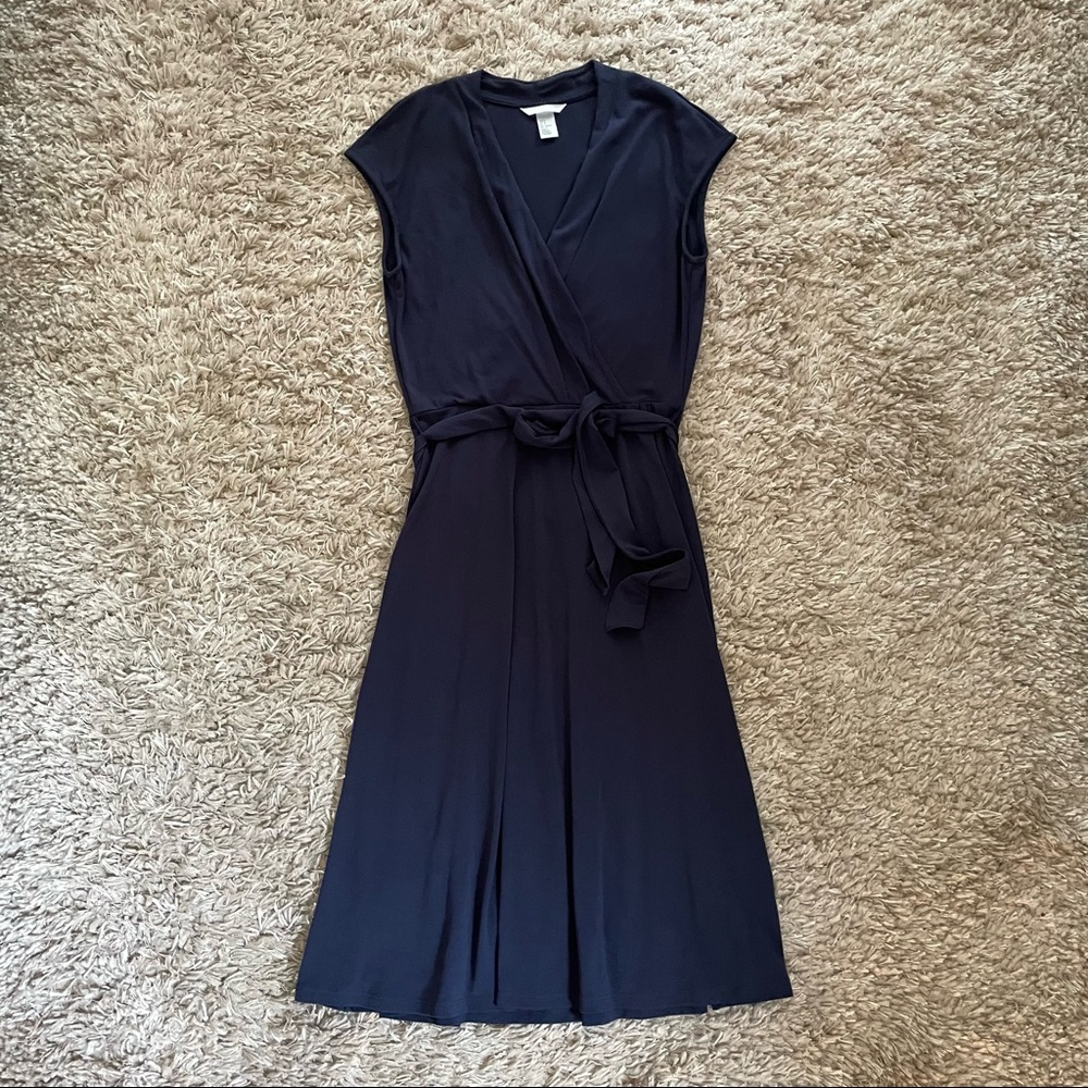 H&M navy blue midi wrap dress sz S